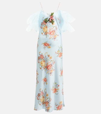 Abito midi in raso di seta con stampa | Rodarte