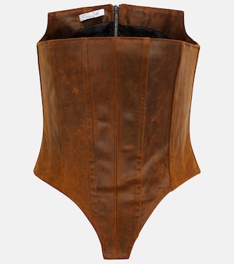 Distressed leather bustier | LaQuan Smith