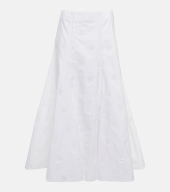 Jupe midi en coton à broderies anglaises | Chloé
