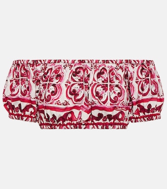 Printed off-shoulder cotton crop top | Dolce&Gabbana