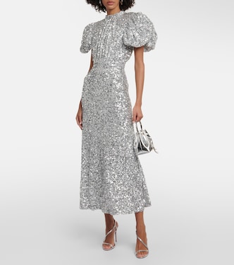 Puff-sleeve sequined midi dress | Rotate