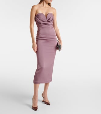 Gathered strapless satin midi dress | Alex Perry