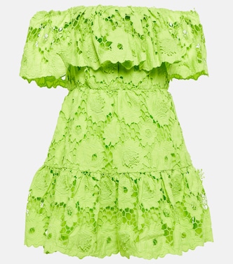 Off-shoulder cotton lace minidress | Self-Portrait