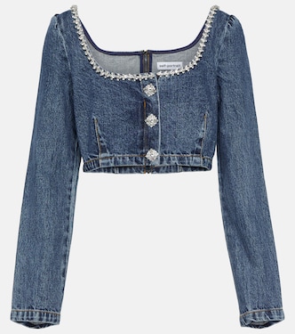 Verziertes Cropped-Top aus Denim | Self-Portrait