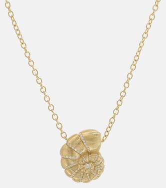 Fluted Nautilus Shell 14kt gold necklace with diamonds | Sydney Evan