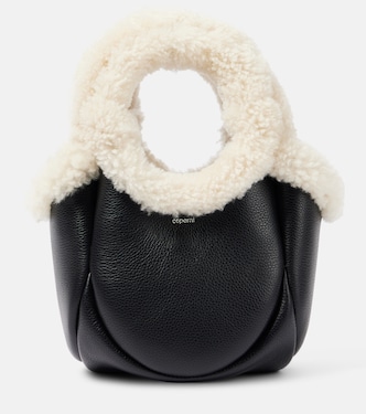 Swipe Mini faux fur-trimmed leather bucket bag | Coperni