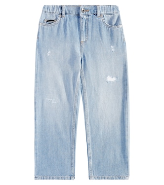 Jeans rectos con efecto desgastado y logo | Dolce&Gabbana Kids