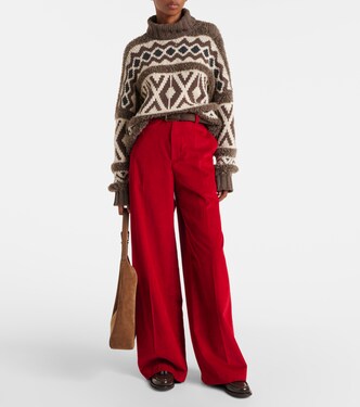 Weite High-Rise-Hose aus Baumwoll-Cord | Brunello Cucinelli