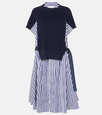 Abito midi in cotone a righe | Sacai