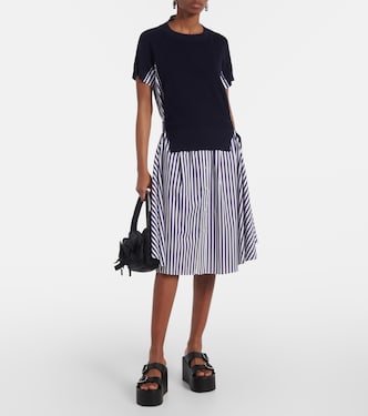 Abito midi in cotone a righe | Sacai