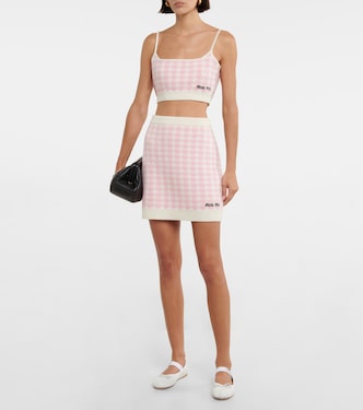 Mini-jupe en cachemire à carreaux | Miu Miu