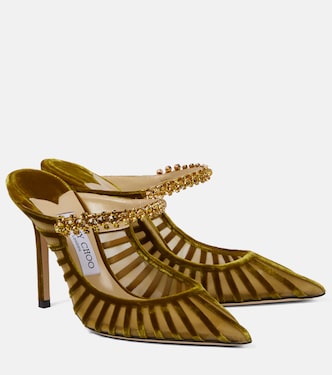 Mules Bing 100 de terciopelo y malla adornados | Jimmy Choo