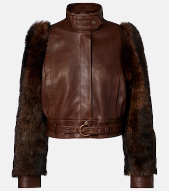 Cropped shearling-trimmed leather jacket | Chloé