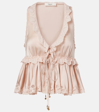 Lace-trimmed silk satin top | Chloé