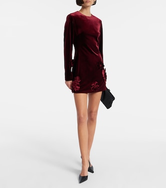 Vestido corto Aliza de terciopelo con aplique floral | Leo Lin