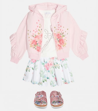 Floral ruffled jersey hoodie | Monnalisa