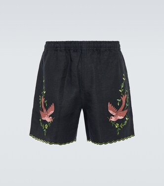 Rosefinch embroidered linen Bermuda shorts | Bode