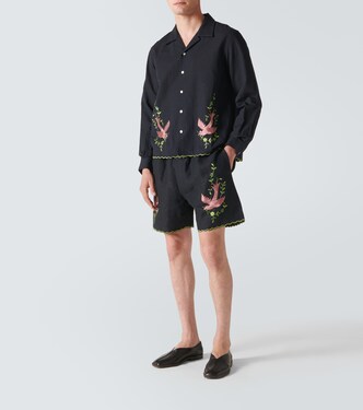 Short Rosefinch brodé en lin | Bode