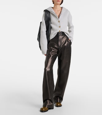 Weite High-Rise-Hose aus Leder | Bottega Veneta