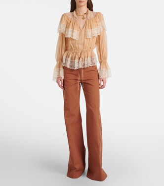 Lace-trimmed silk blouse | Chloé