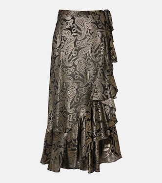 Gonna lunga in misto seta con paisley e volant | Etro