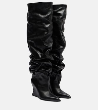 95 leather wedge over-the-knee boots | Balmain
