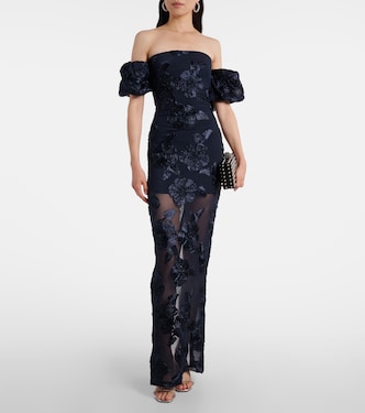 Floral-appliqué mesh gown | Rotate