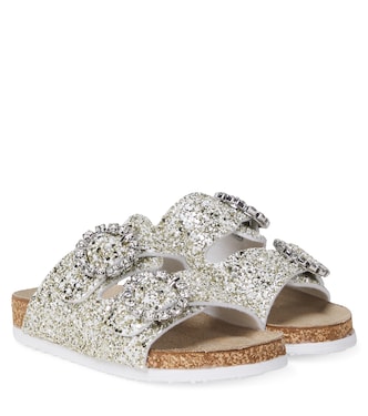 Crystal-embellished glitter sandals | Monnalisa