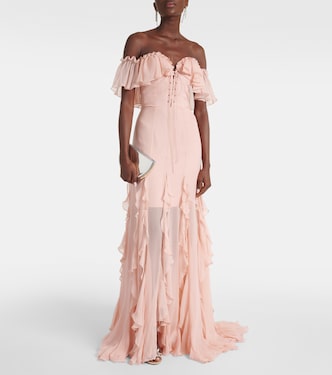 Off-Shoulder-Robe Galiya aus Seiden-Georgette | Costarellos