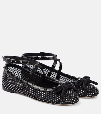 Rockstud embellished mesh ballet flats | Valentino Garavani