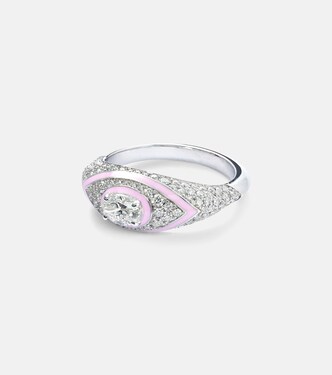 Ring Oval Eye aus 18kt Weißgold mit Emaille und Diamanten | Kamyen