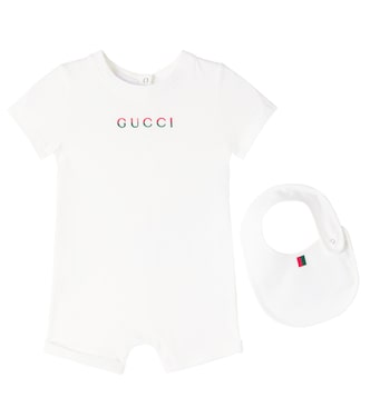 Baby logo cotton bodysuit and bib set | Gucci Kids