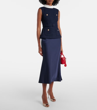 Bouclé and satin midi dress | Self-Portrait
