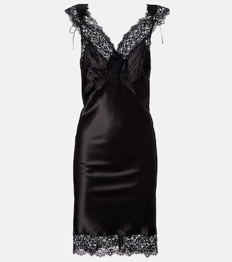 蕾丝边饰真丝缎布吊带连衣裙 | Saint Laurent