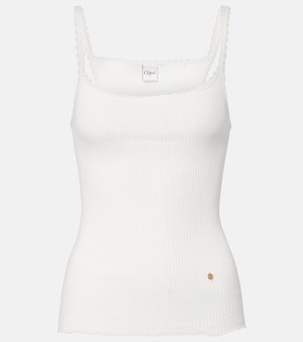 Tank top acanalado de algodón con encaje | Chloé