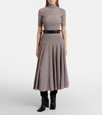 Top de cuello alto acanalado en mezcla de lana | Alaïa