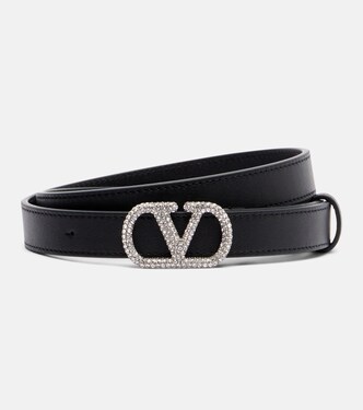 VLogo crystal-embellished leather belt | Valentino Garavani
