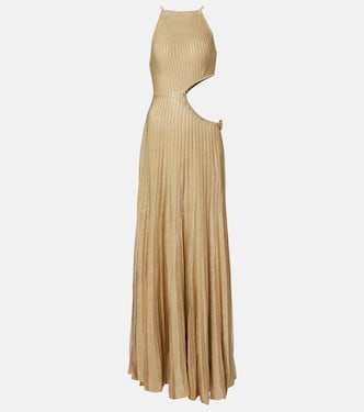 Cutout ribbed-knit sheer lamé gown | Roberto Cavalli