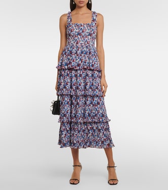 Vestido midi de georgette floral plisado | Ganni