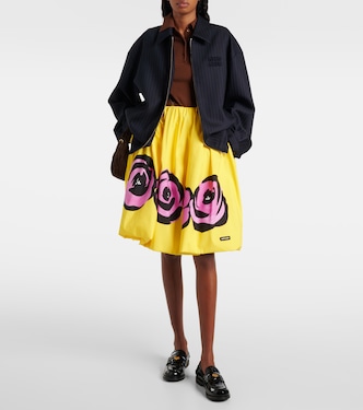 Gonna midi in popeline e jersey con stampa | Miu Miu