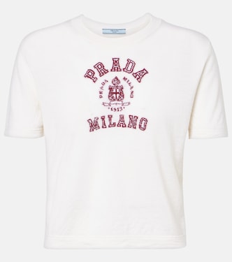 Logo cropped cashmere T-shirt | Prada