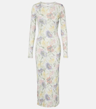 Robe midi en coton et soie à fleurs | Loewe