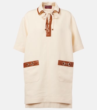 Vestido corto de lona de lino con Horsebit | Gucci