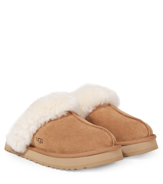 Disquette shearling-trimmed suede slippers | UGG Kids