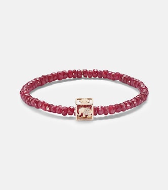 Open Icon 14kt gold beaded bracelet with rubies and diamonds | Sydney Evan