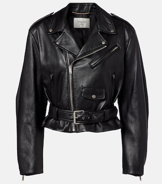 Cropped leather biker jacket | Saint Laurent