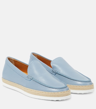 Raffia-trimmed leather loafers | Tod's