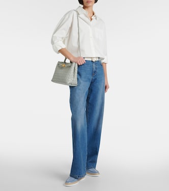 Raffia-trimmed leather loafers | Tod's