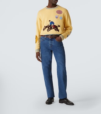 Jockey patch-appliqué alpaca and wool sweater | Bode