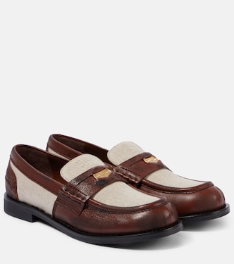 Logo leather-trimmed loafers | Miu Miu